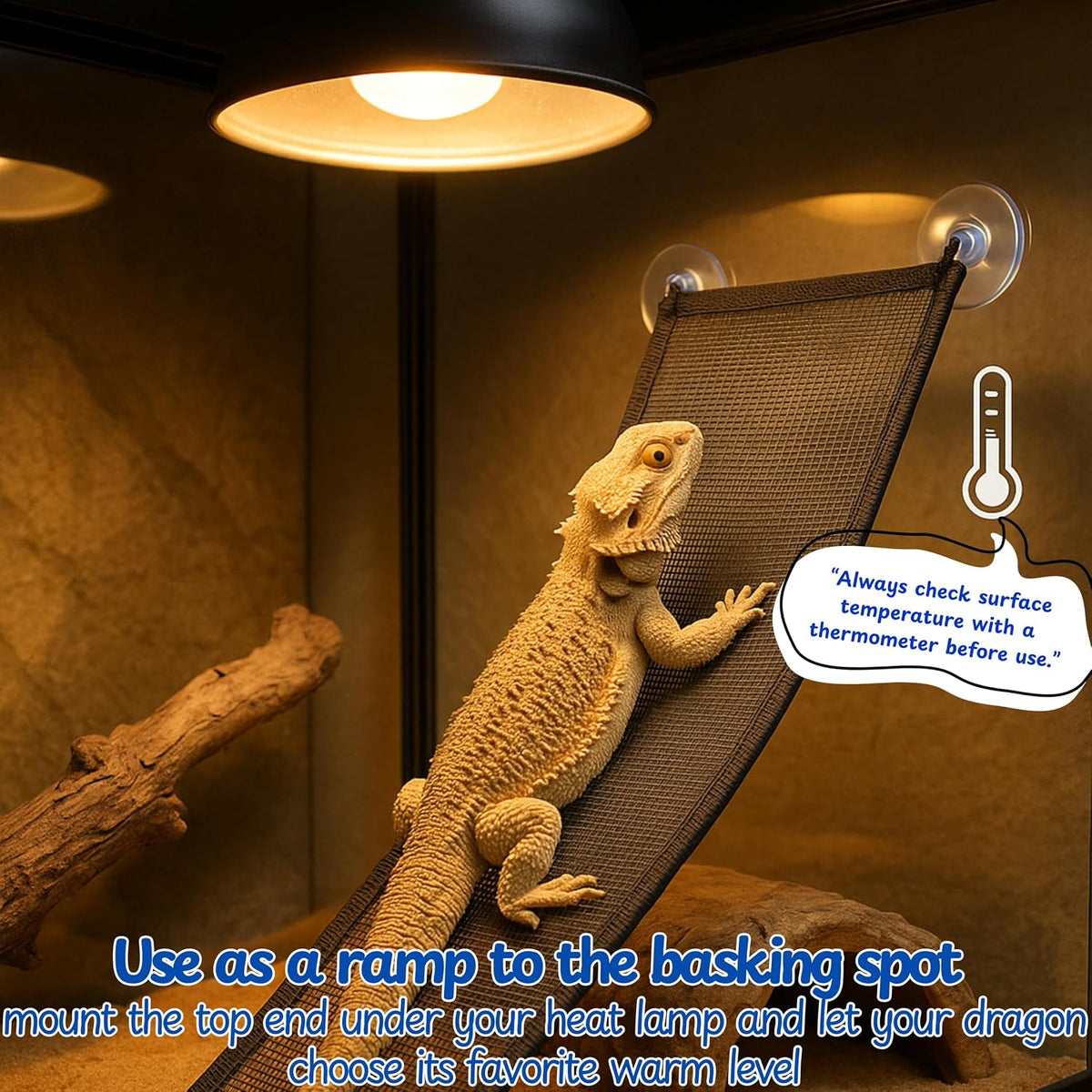 Bearded Dragon Hammock Large Tank Bed, Mesh Lounger with Suction Cups & Cable Ties, Reptile Basking Ramp/Bed, Fits Bearded Dragons & Leopard Geckos (Rectangle, 28" x 10")
