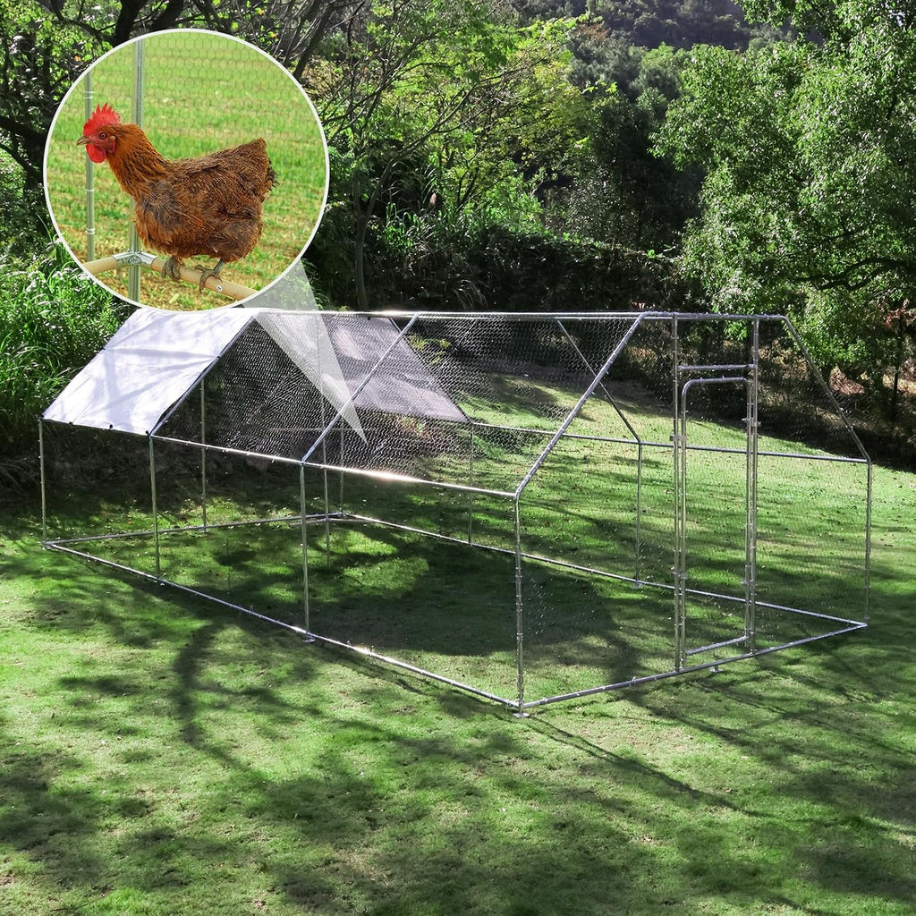 Chicken Coop Large Metal Chicken House/Pen with Climbing Frame for 15-20 Chickens, Outdoor Walk-in Poultry Cage Flat Shape for Ducks, Rabbits, Dogs Etc, 236" x 117.6" x 78.7" - 2 Box Set