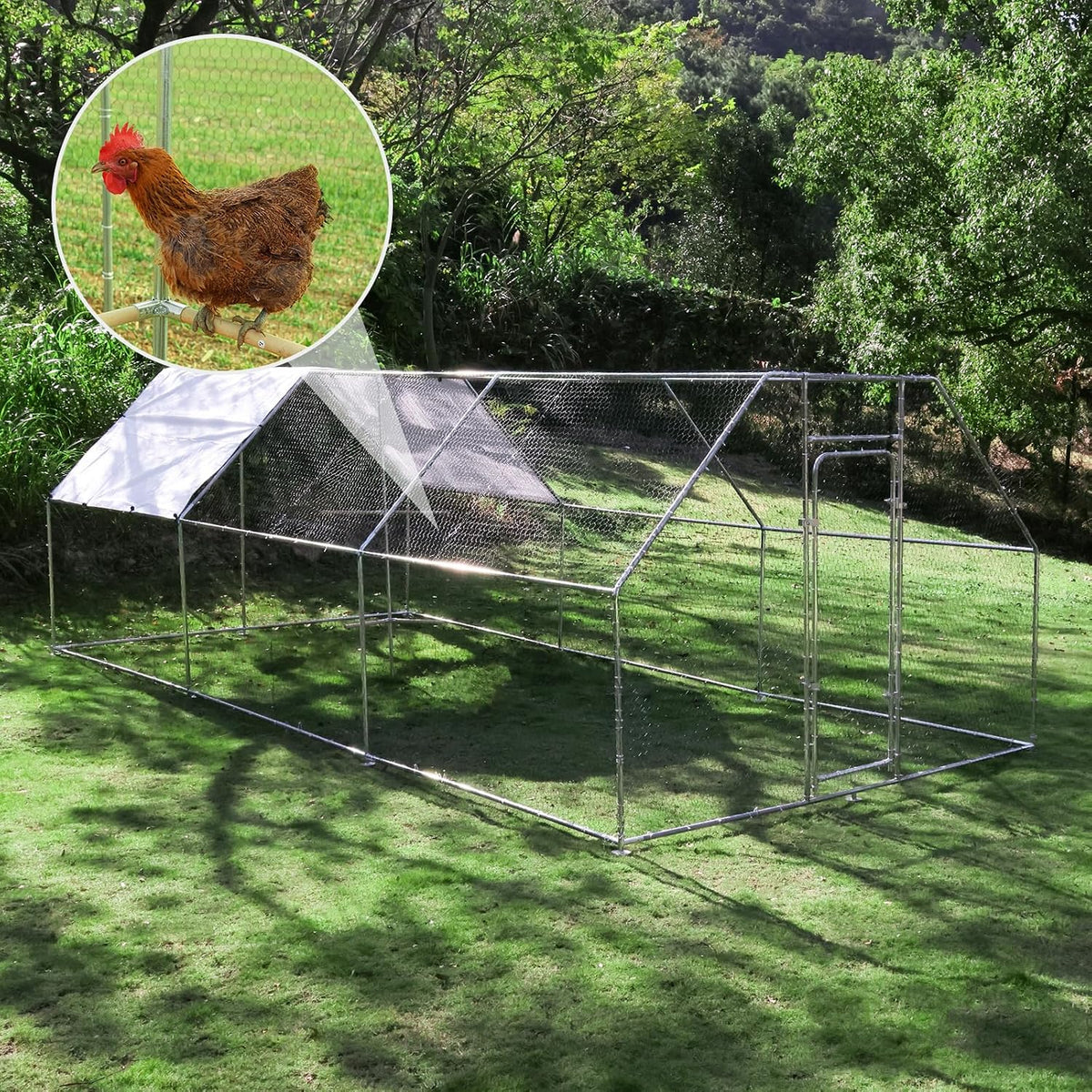 Chicken Coop Large Metal Chicken House/Pen with Climbing Frame for 15-20 Chickens, Outdoor Walk-in Poultry Cage Flat Shape for Ducks, Rabbits, Dogs Etc, 236" x 117.6" x 78.7" - 2 Box Set