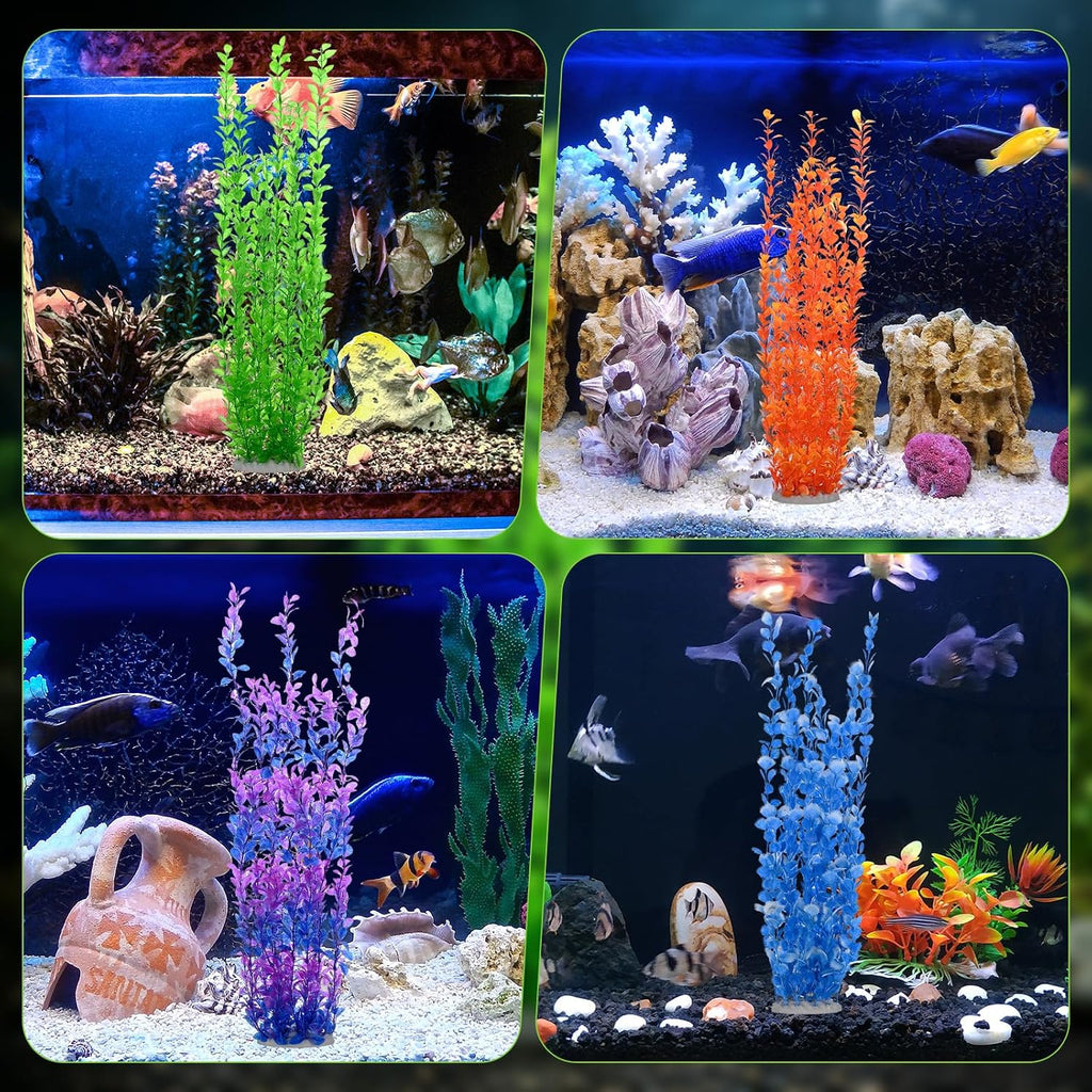 M METERXITY 2-Pack Tall Aquarium Plants, 23 Inch Plastic Large Artificial Fish Tank Plants for Aquarium Decor/Fish Tank Decorations Accessories [Style 2+3, Orange]