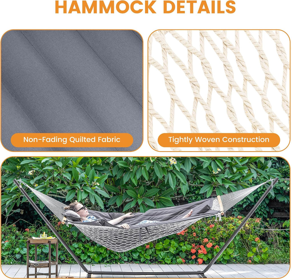 Lazy Daze Double Handwoven Rope Hammock with Pad and Pillow Set for Outdoor