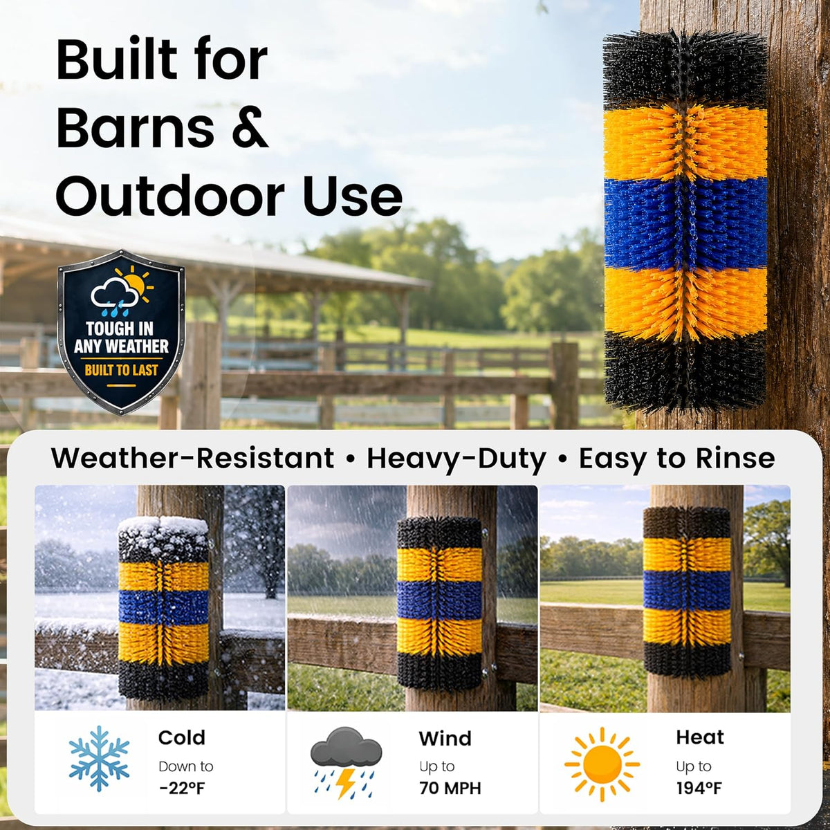 2PCS Livestock Scratching Brush for Goat, Heavy-Duty Post Grooming and Massage Scratch Brushes for Cow Donkey Goats Horse Sheep, with 8 Screws for Back Itch Relief & Keep Cleaning, 17" x 7.9"
