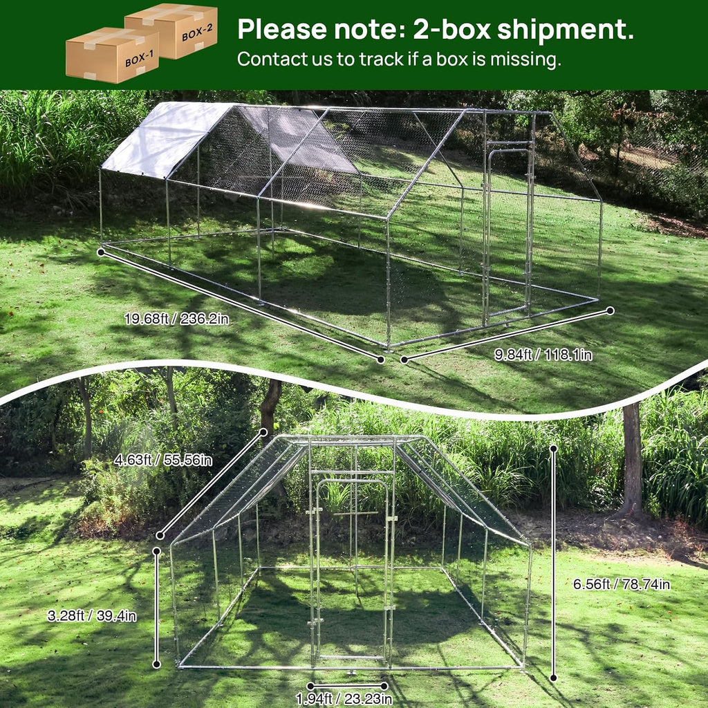 Chicken Coop Large Metal Chicken House/Pen with Climbing Frame for 15-20 Chickens, Outdoor Walk-in Poultry Cage Flat Shape for Ducks, Rabbits, Dogs Etc, 236" x 117.6" x 78.7" - 2 Box Set