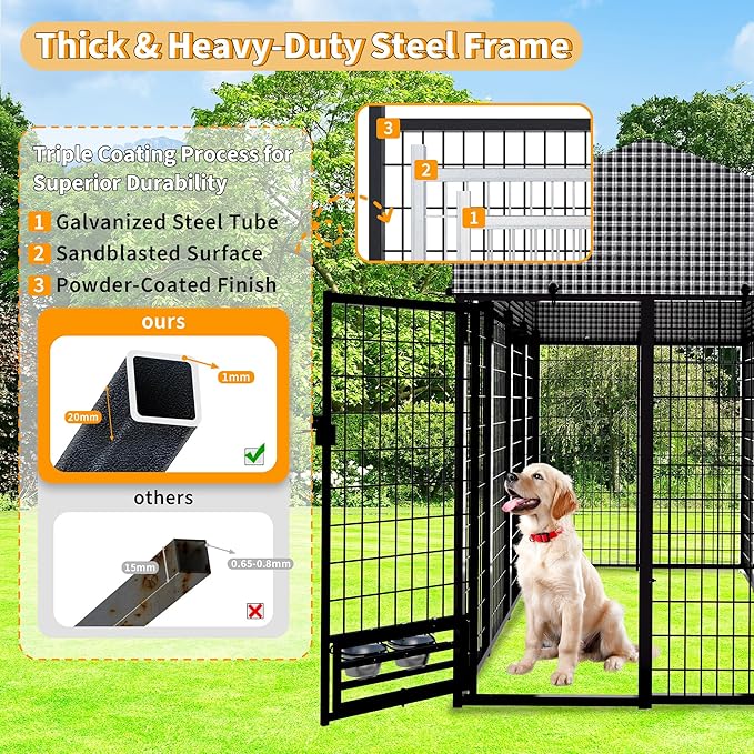 Large Dog Kennel Outside with Roof, Heavy-Duty Indoor Outdoor Dog Run Dog - Image 5