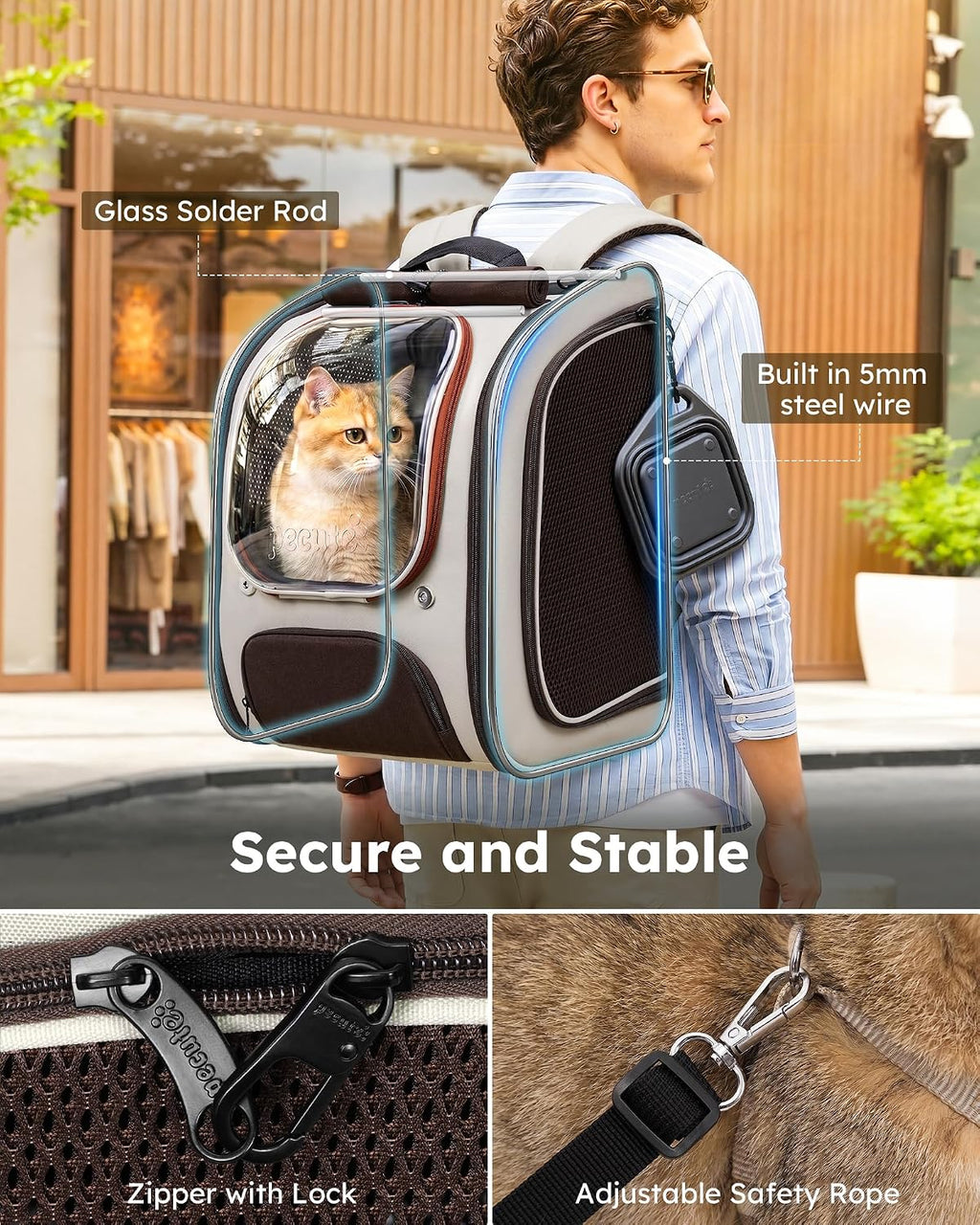 Pecute Dog Backpack Carrier,Large Space Dog Bubble Backpack,Ergonomic,Khaki