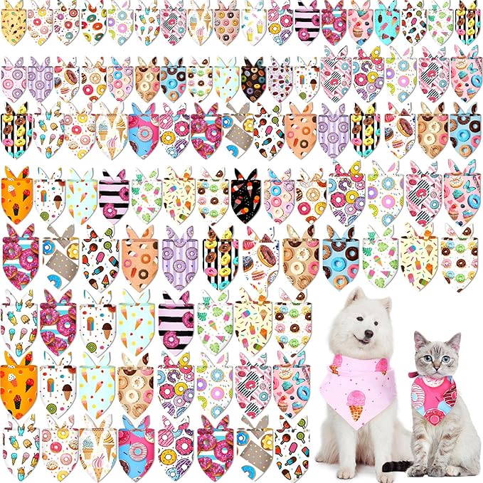 100 Pcs Dog Bandanas Bulk Hawaiian Dog Bandanas Summer 3 Sizes Washable by Huhumy
