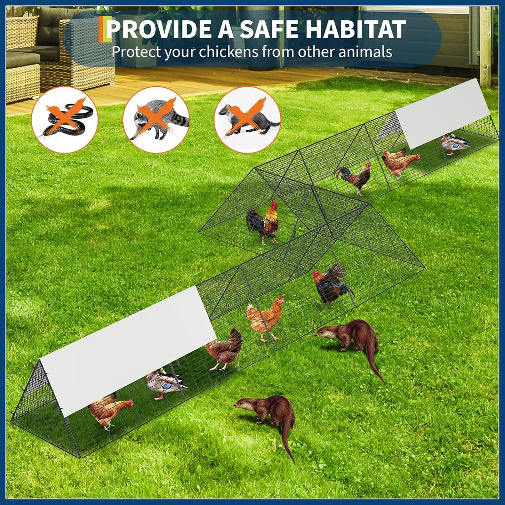 Garvee Metal Chicken Tunnel with Cover & Corner Frames, Chicken Run for Yard, Easy to Setup, Outdoor Backyard Farm, Portable Chicken Coop for Hens, Ducks, Rabbits