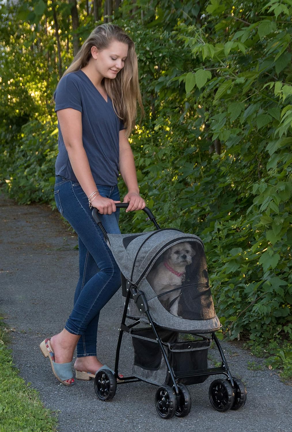 Pet Gear No-Zip Happy Trails Lite Pet Stroller, Dark Platinum