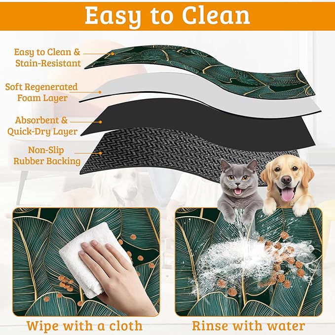 Tropical Palm Feeding Mat, Non-Slip Rubber Backing Mat, Cat Dog Accessories - Image 5