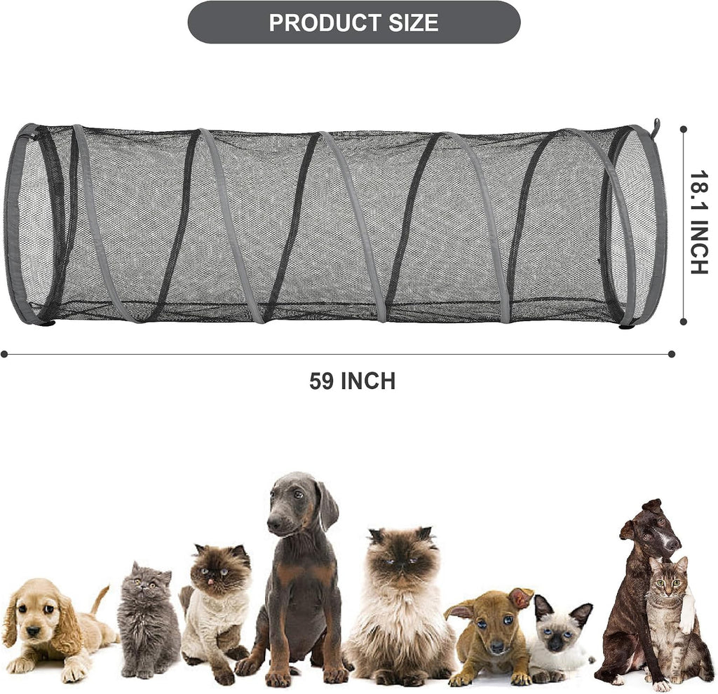 Cat Straigh Tunnels, Foldable Cat Tubes Easy to Connect with Zipper DIY in Multiple Ways,Pet Toys for Cats, Rabbit, Puppy (Grey)