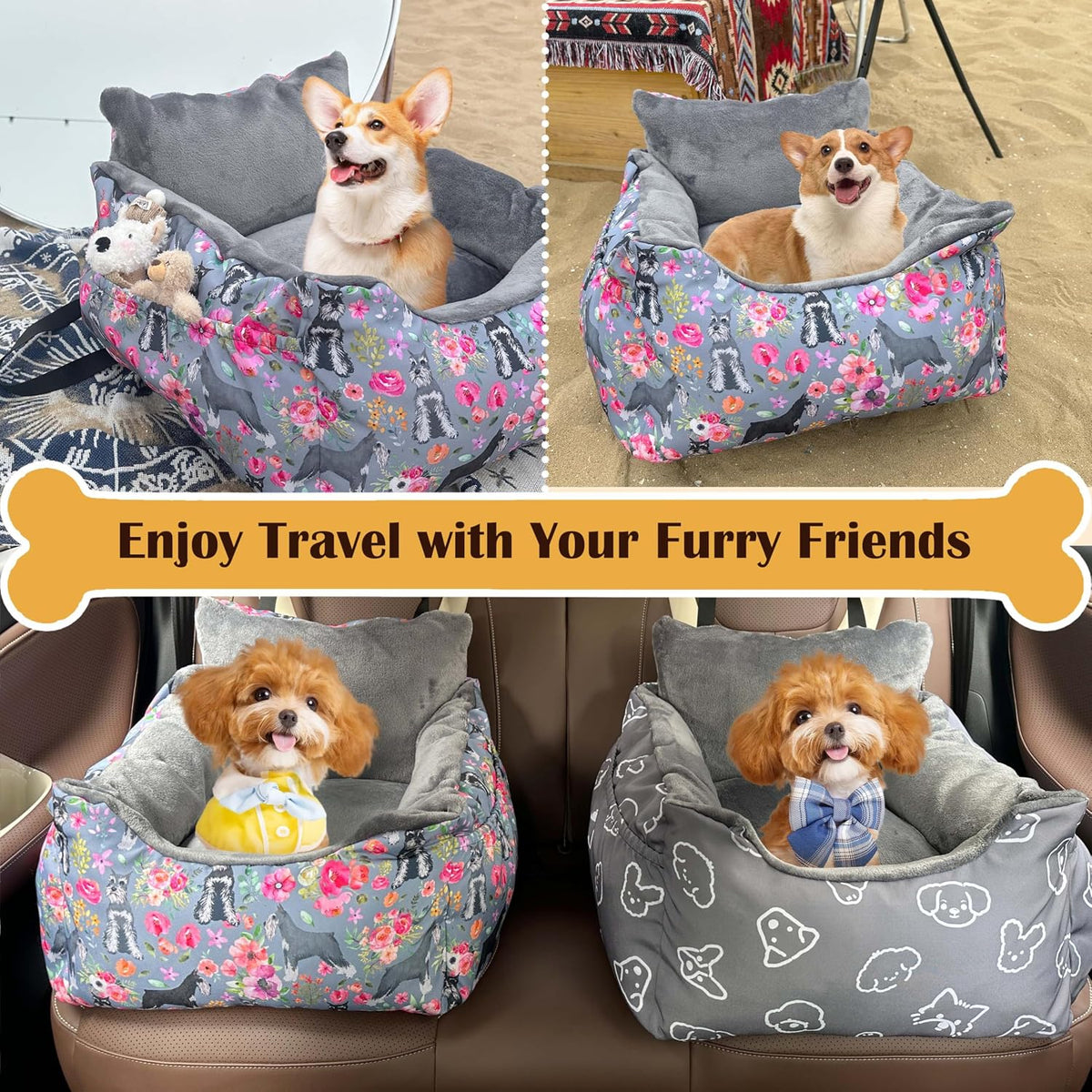 Dog Car Seats for Small Medium Sized Dogs Carseat for Car Funny Fuzzy Pet Dog Booster Car Seat Puppy Under 31 Lbs with Soft Plush Cushion&Washable Removable Cover