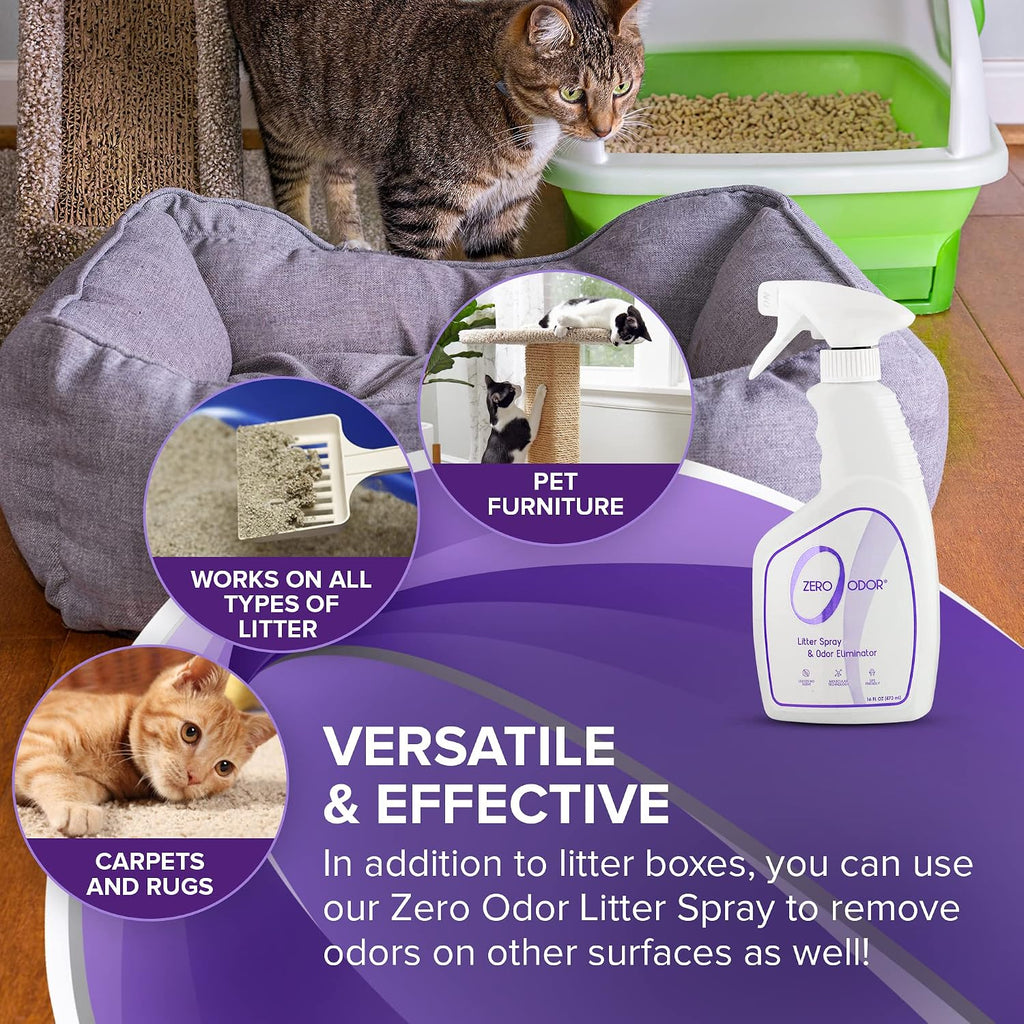 Zero Odor Litter Box Odor Eliminator Spray, Cat Litter Deodorizer, 16 oz