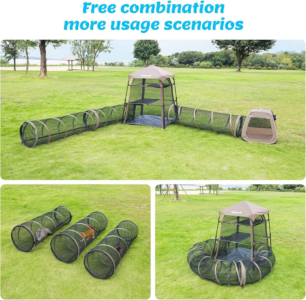 Cat Play Tent & 3 Cat Tunnels Bundle Indoor Outdoor