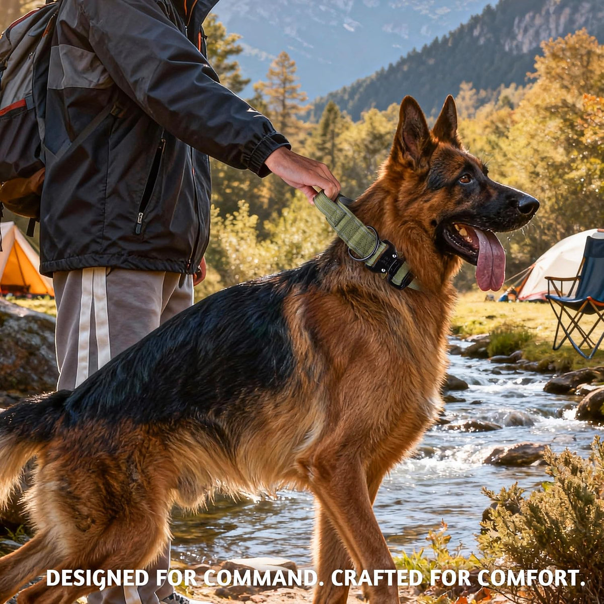 Tactical Dog Collar with Control Handle & AirTag Holder Green