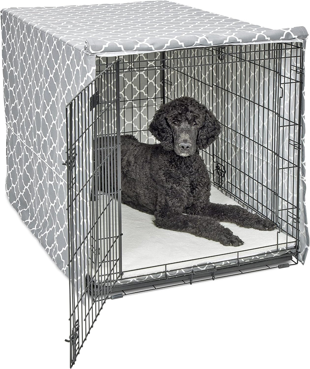 MidWest Homes for Pets Small Dog Crate Cover Featuring Teflon Fabric Protector, Poly-Cotton Privacy Kennel Cover Fits Most 24-inch Crates, Pink Designer Print, Machine Washable, Reduces Barking