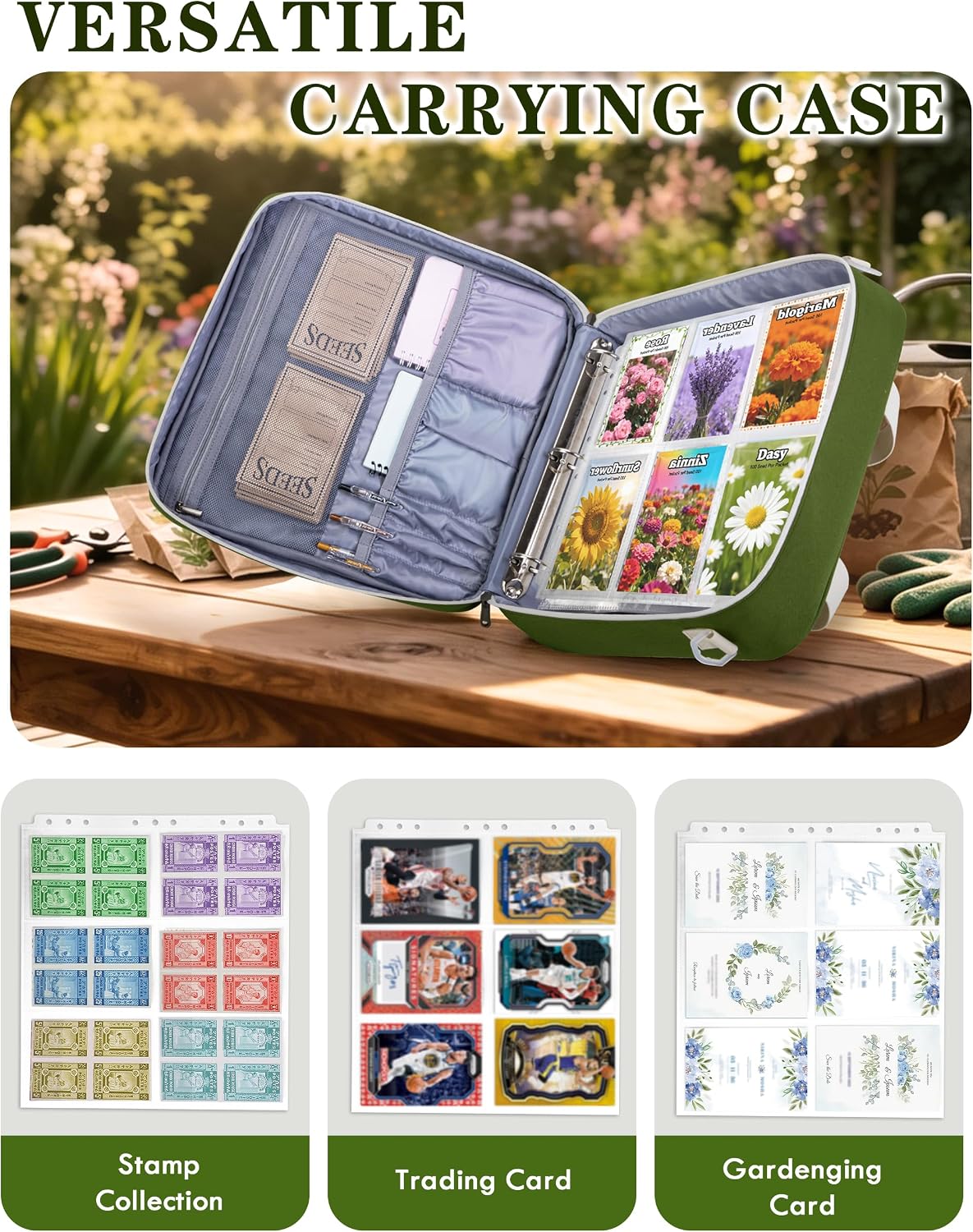 Seed Storage Organizer Binder, Seed Packet Organizer Bag, Green