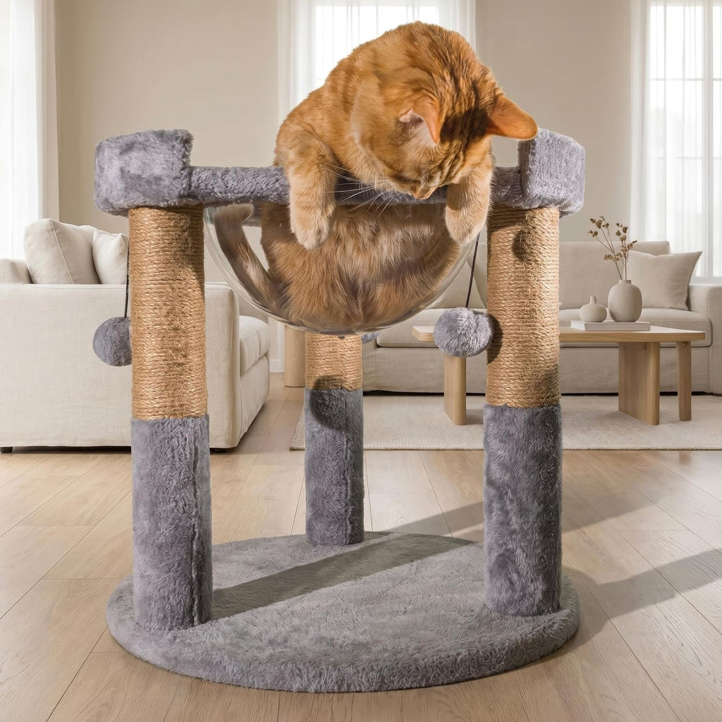 PETMAKER Cat Hammock Cat Tree with Scratching Post, Gray, 19” x 17”