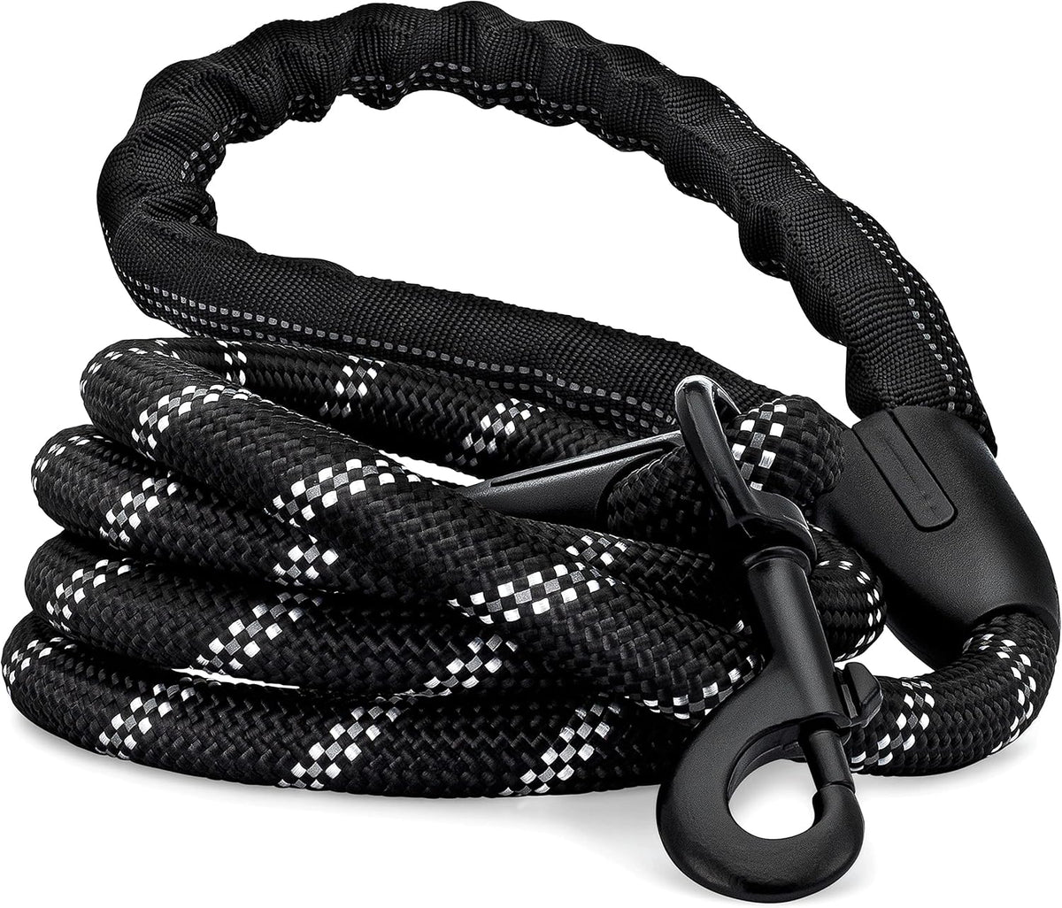 Dog Leash, Reflective Rope, Chew Resistant Paracord for Medium and Large Dogs, Durable Metal Clasp, Attaches to Pet Collar (5 Foot, Black)