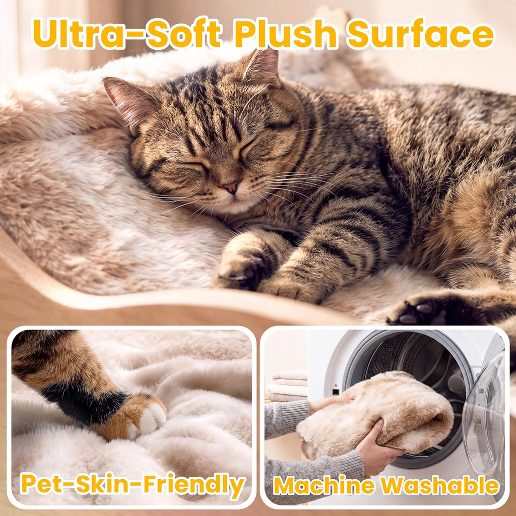Elevated Cat Bed for Indoor Cats, Cute Paw-Shape Cat Hammock Couch with Cozy Washable Cushion, Solid Wood Pet Furniture for Kitty, Puppy & Bunny (Warm Beige)