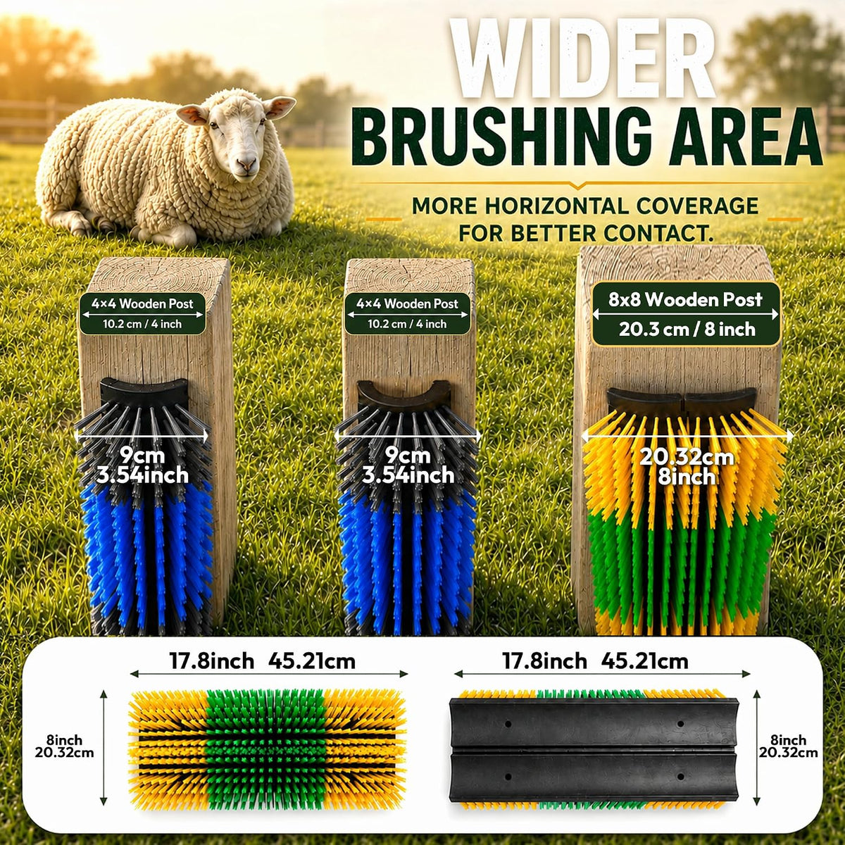 Livestock Scratching Brush 2 Pack for Cattle, Horses and Goats, Bendable Cow Scratcher, Goat Scratching Post and Horse Scratcher with Durable Nylon Bristles and 8 Stainless Steel Screws