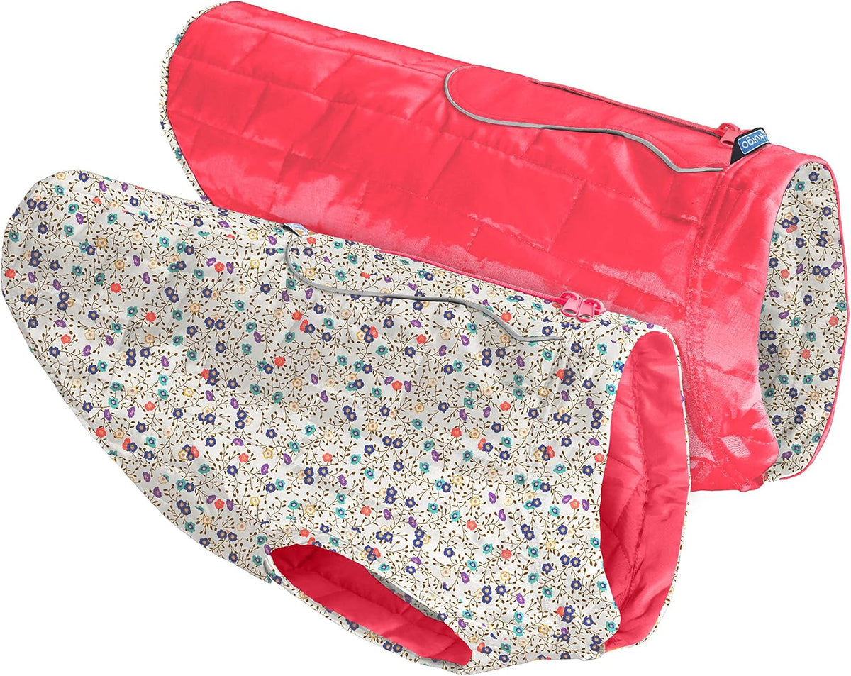 Kurgo Loft Dog Jacket, Reversible Dog Coat, Wear with Harness or Sweater, Water Resistant, Reflective, Winter Coat for Small Dogs (River Run, S)