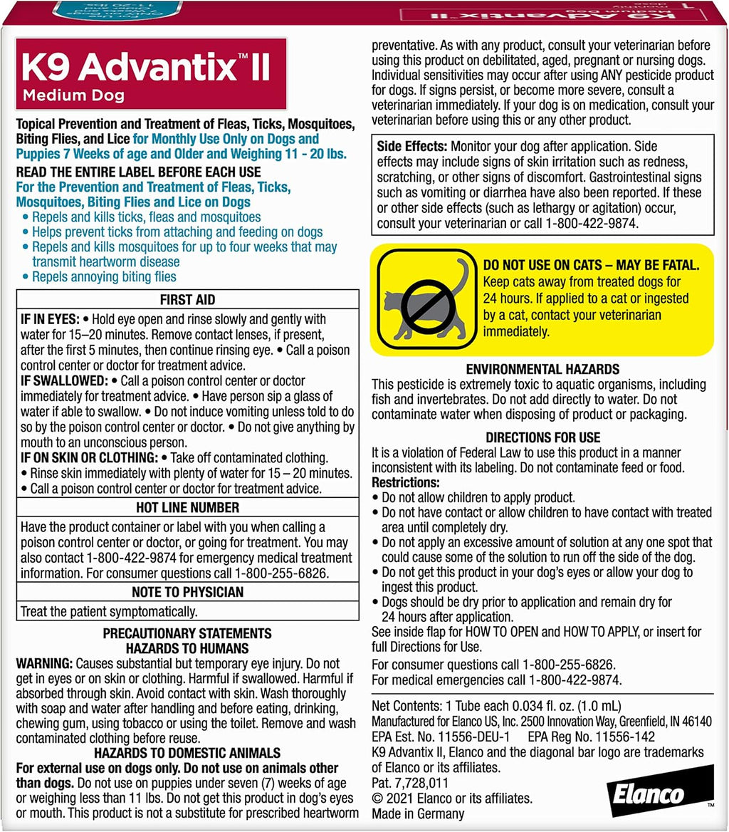 K9 Advantix II Flea & Tick Topical for Medium Dogs 11–20 lbs., 1ct