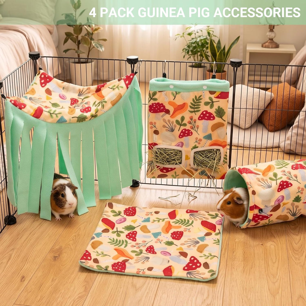 Guinea Pig Hideout Set (4-Pack), Tunnel, Corner Hide, Hay Bag & Mat