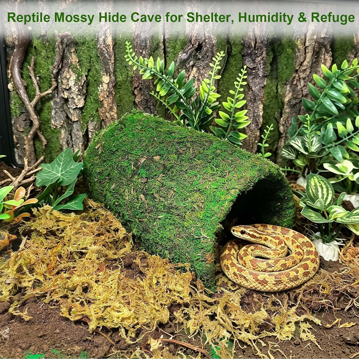 kathson Leopard Gecko Hide,Reptile Hideout Climbing Moss Caves Snake Hide