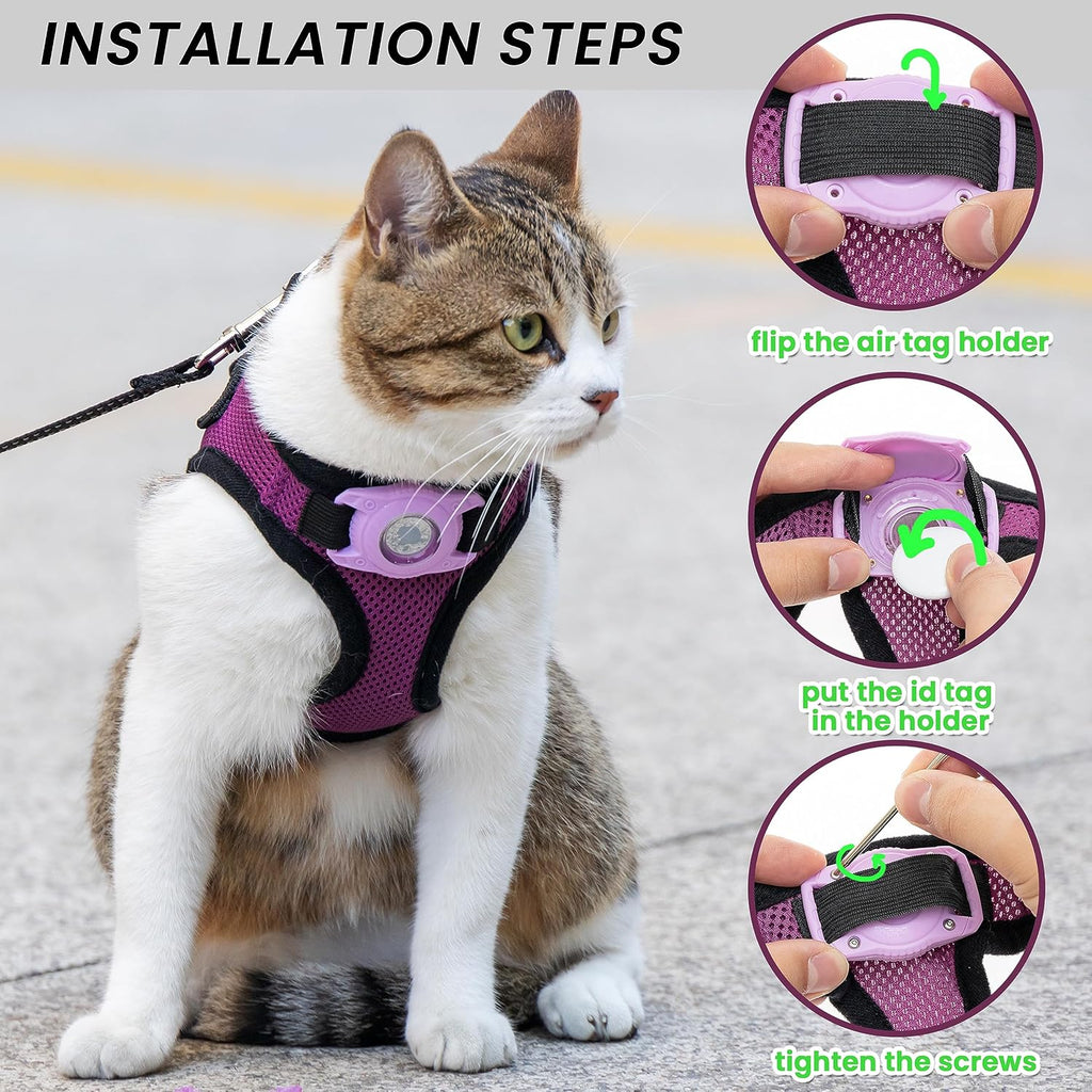Dog Harness with AirTag Holder & 5 ft Leash Set for Small Dogs