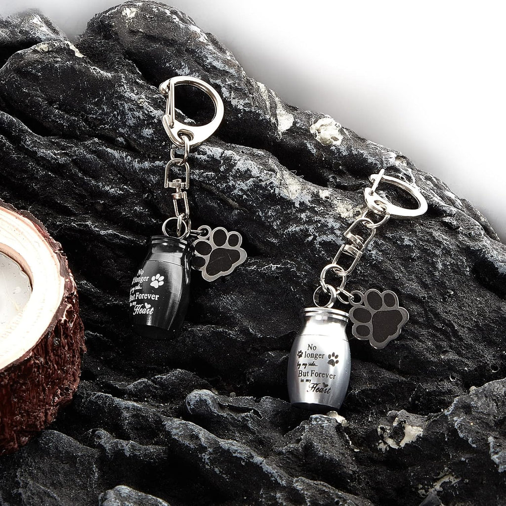 Sasylvia 4 Pcs Pet Urns Keychain Pet Ashes Keychain Dogs Keepsake Cremation Jewelry Stainless Steel Dog Paw Charm Ashes Holder with 4 Storage Bags for Cats Memorial