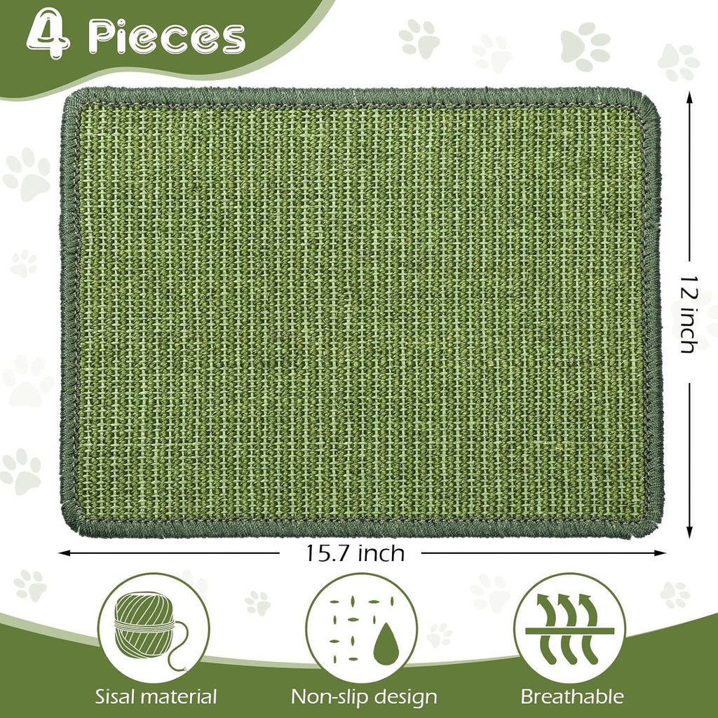 4 Pcs Cat Scratcher Mat Sisal Scratch Mats Horizontal Floor Scratching Pad Rug Sisal Fabric Cat Scratch Mat for Protecting Carpets Sofas and Cat Grinding Claws Green 11.8" x 15.7"
