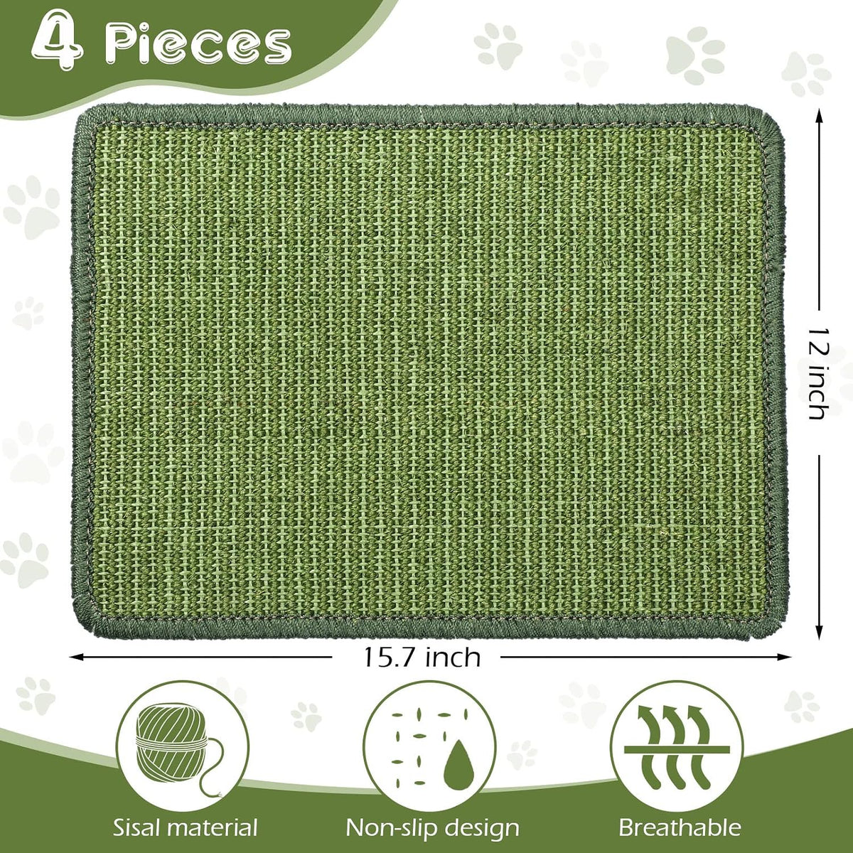 4 Pcs Cat Scratcher Mat Sisal Scratch Mats Horizontal Floor Scratching Pad Rug Sisal Fabric Cat Scratch Mat for Protecting Carpets Sofas and Cat Grinding Claws Green 11.8" x 15.7"