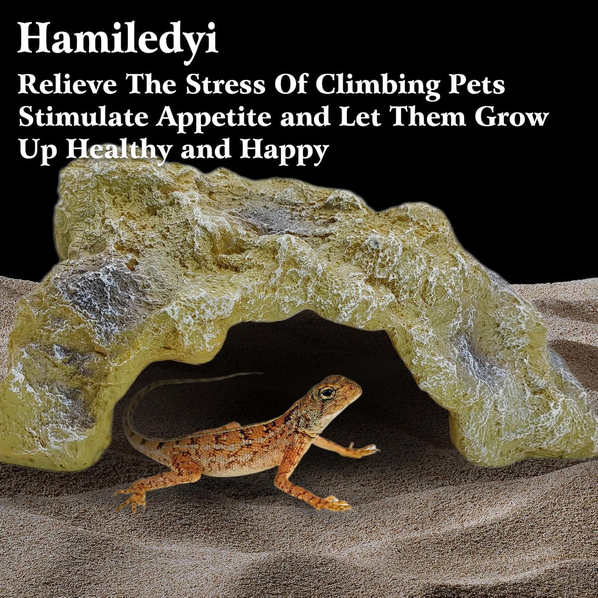 Hamiledyi Reptile Hides Large Simulation Rock Reptile Cave Hideouts Terrarium Habitat Décor Bearded Dragon Hideout for Snake Geckos Lizards Turtle Frogs Amphibians (L)