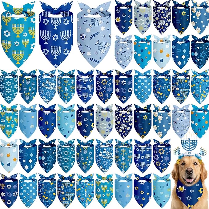 Abbylike 50 Pcs Hanukkah Dog Bandanas Bulk Blue Bandanas by Abbylike