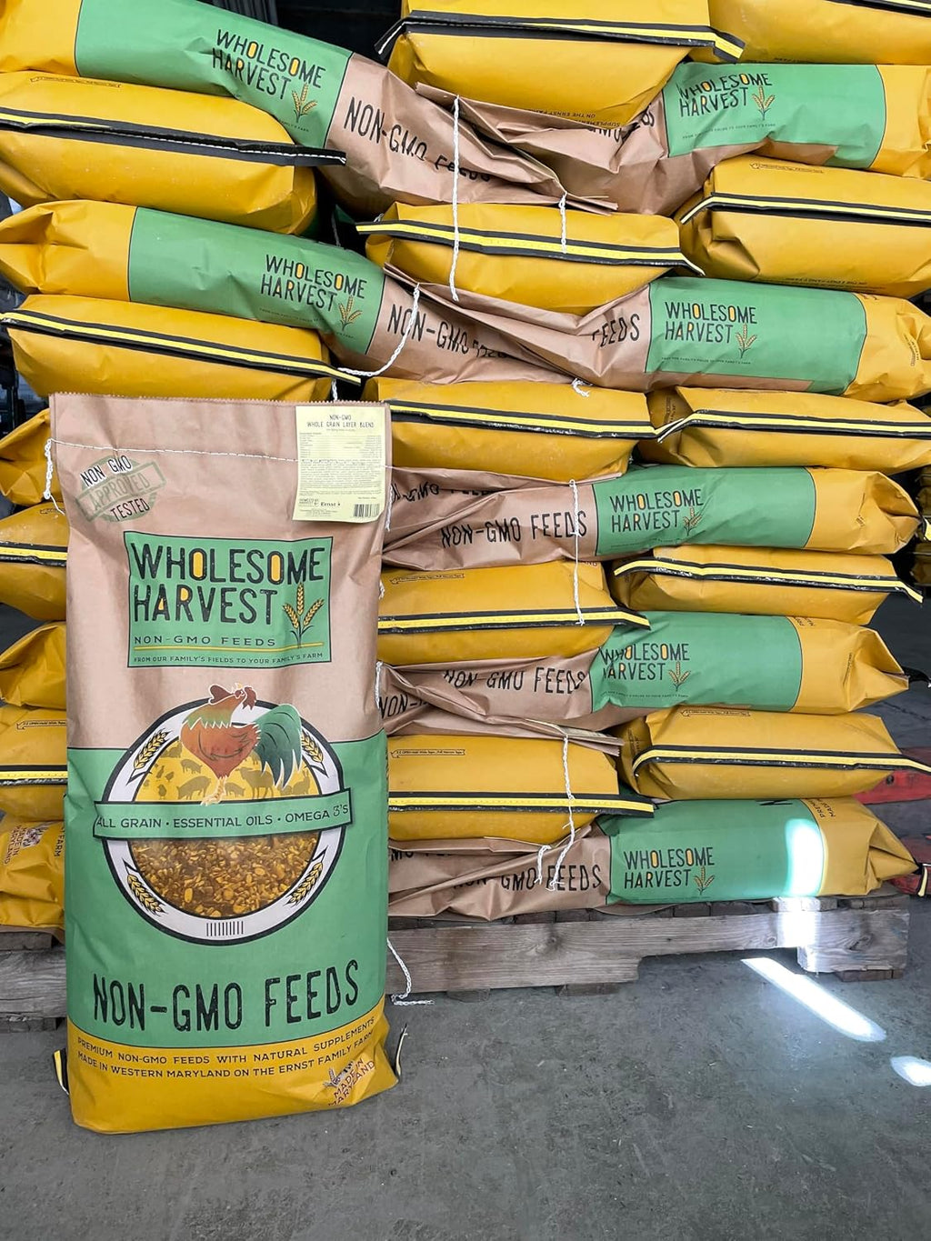 Non-GMO Whole Grain Layer Blend 16% - Chicken Feed for Laying Hens and Ducks - Includes Essential Oils, Herbs, Oyster Shells, Vital Minerals, and Omega 3, 10lb