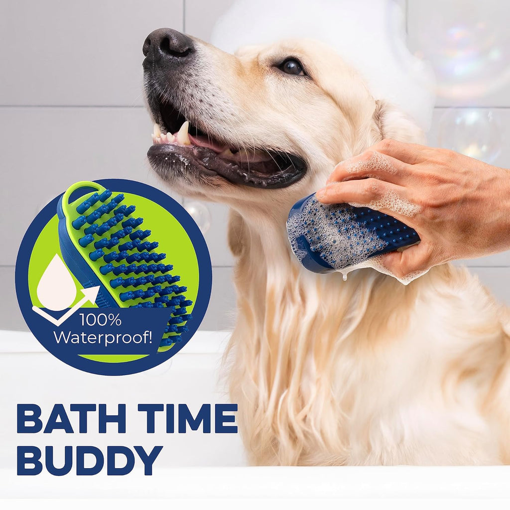 Silicone Dog Brush, Shedding & Massage Brush, Cat Bath Scrubber, Navy