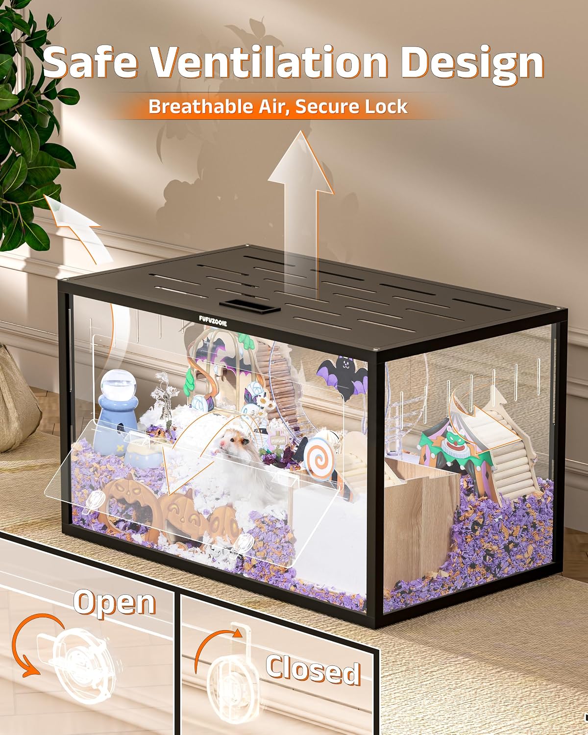 Large Metal Hamster Cage 30", Chewproof Hamster Enclosure (Black)