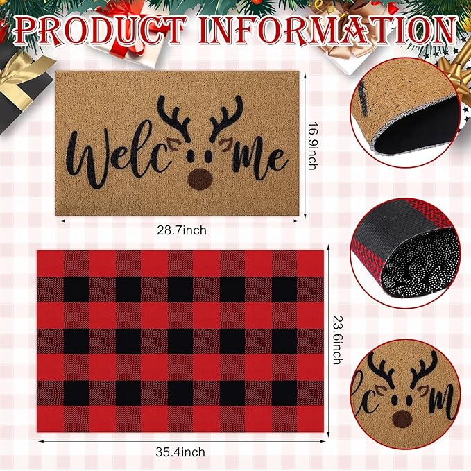 Tinideya 2 Pcs Door Mat Welcome Non Slip Coir Mats Floor Layering Doormats - Image 2