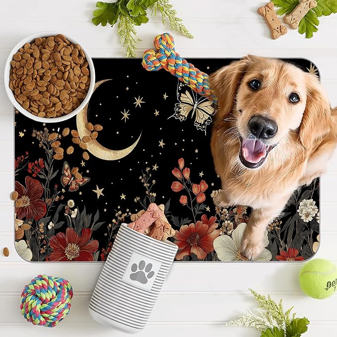 Moon Butterfly Pet Feeding Mat, Vintage Garden Luxury Absorbent Quick-Dry Cat - Image 7