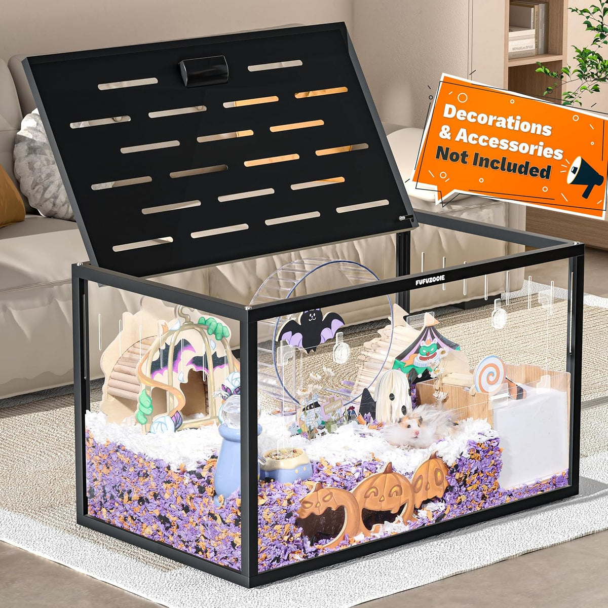 Large Metal Hamster Cage 30", Chewproof Hamster Enclosure (Black)