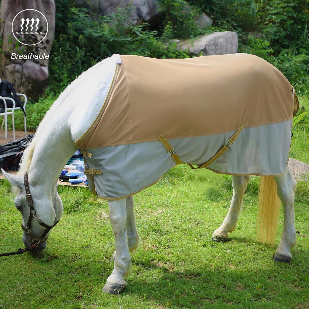 BARN & STABLE Breathable and UV Protective Tear-Resistant Mesh Horse Fly Sheet Comfy Equine Summer Sheet with Removable Web Leg Straps