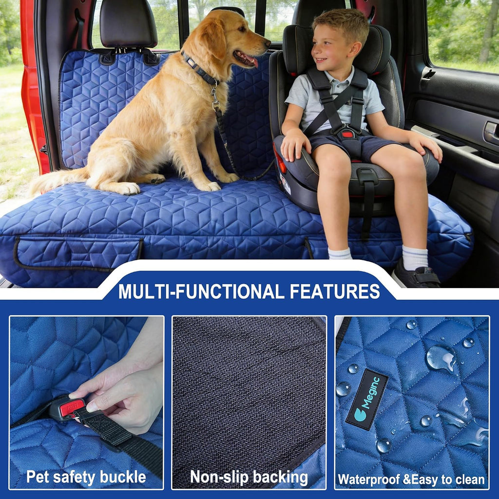 Meginc Dog Car Seat Covers for Back Seat, Heavy Duty Pet Bench Seat Covers for Trucks Waterproof Protector Back Seat Nonslip Dogs Car Seat Covers for Crew Cab/Ford F-Series/Ram 1500/Sierra/Silverado