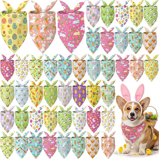 Abbylike 50 Pcs Easter Dog Bandanas Bulk Bunny Egg Carrot Bandanas by Abbylike