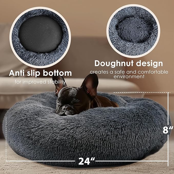 Dogs Bed for Small Dogs, Anti-Anxiety Washable Round Bed - Image 3