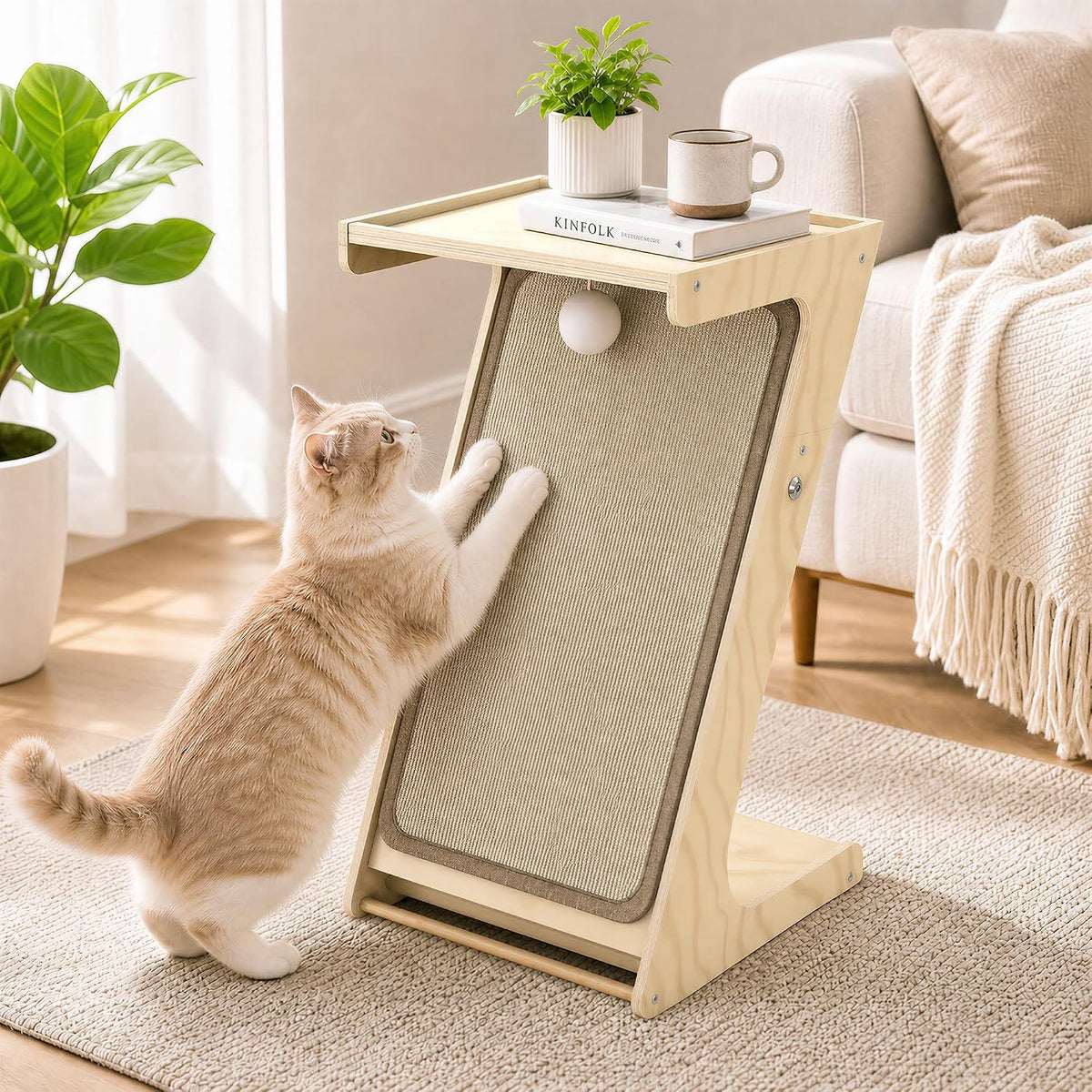 Cat Scratching Post Z-Shaped Cats Scratcher Side Table for Couch Sofa