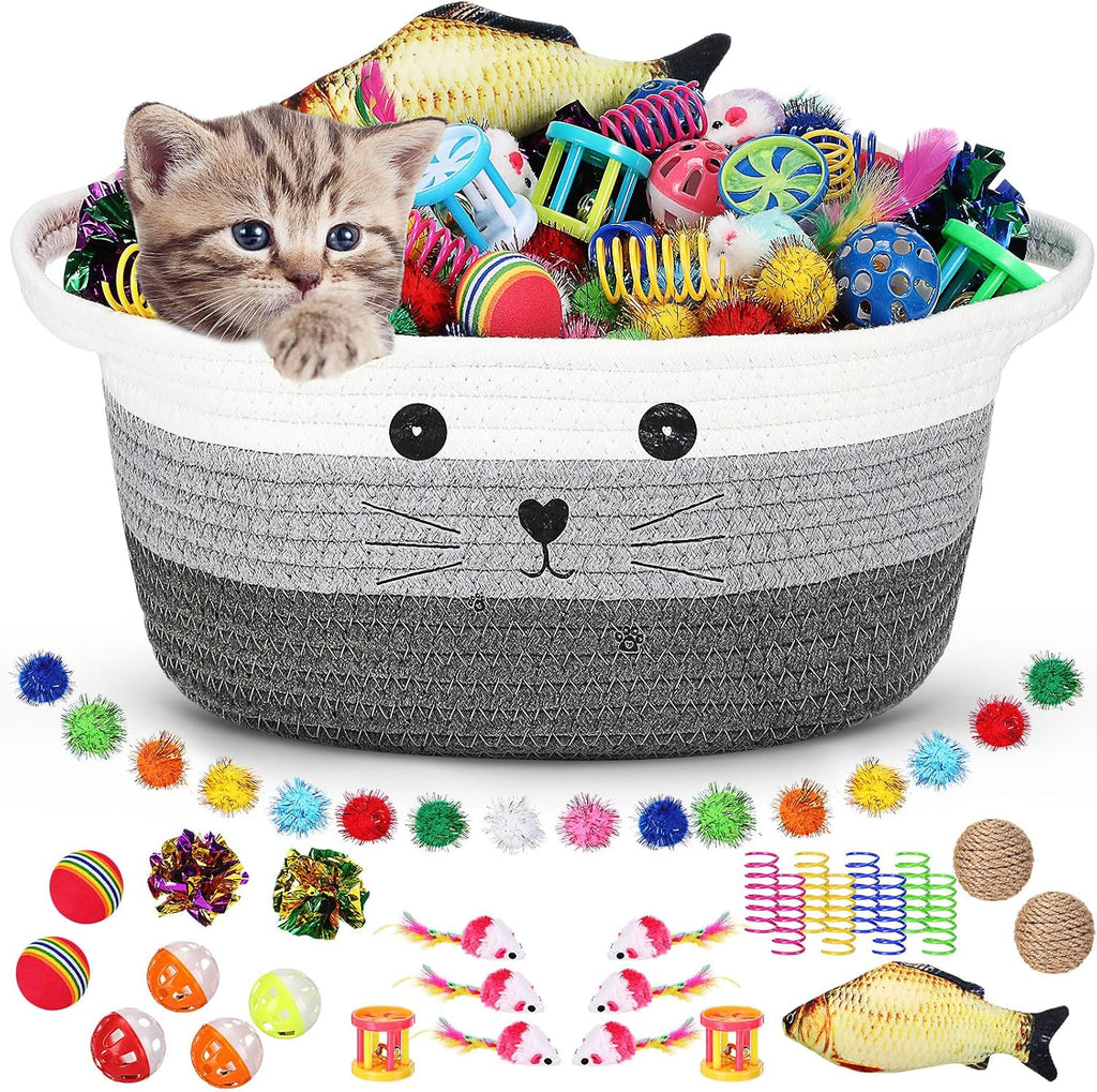 Zopeal 58 Pcs Cat Toy Set with Storage Basket Indoor, Multicolor, 12 Inch