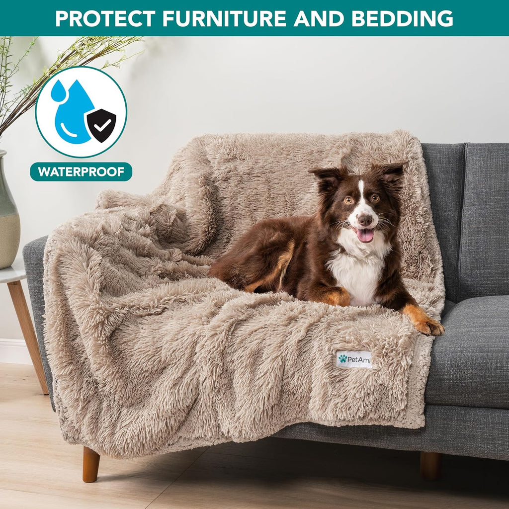 PetAmi Waterproof Dog Blanket for Couch Protector Pet Throw, 60x80 Taupe