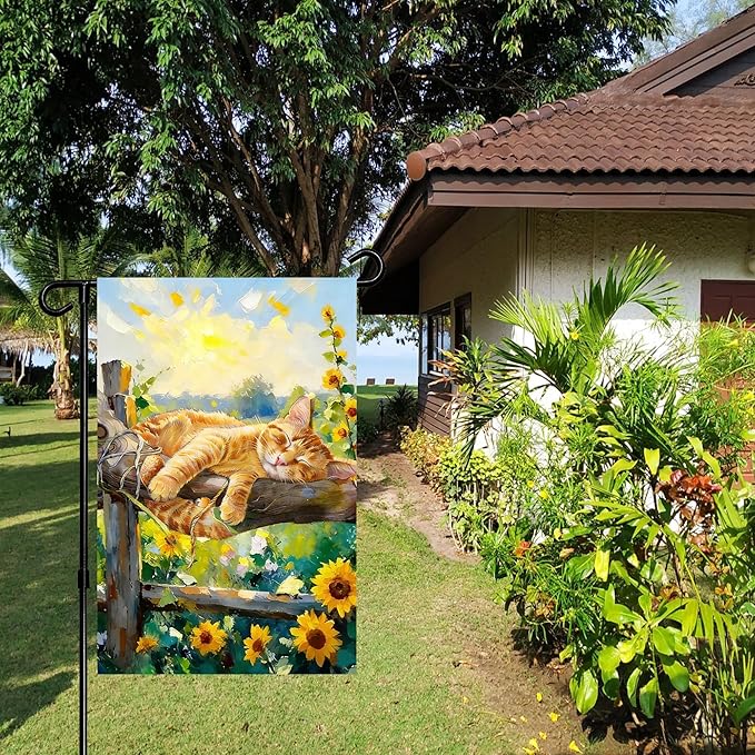 Spring Summer Garden Flag 12x18 inches Double Sided Sleeping Orange Tabby Cat - Image 7