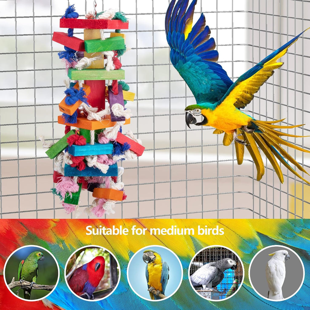 19.7" Bird Block Knots Tearing Toy, Natural Wooden Parrot Chewing Toy