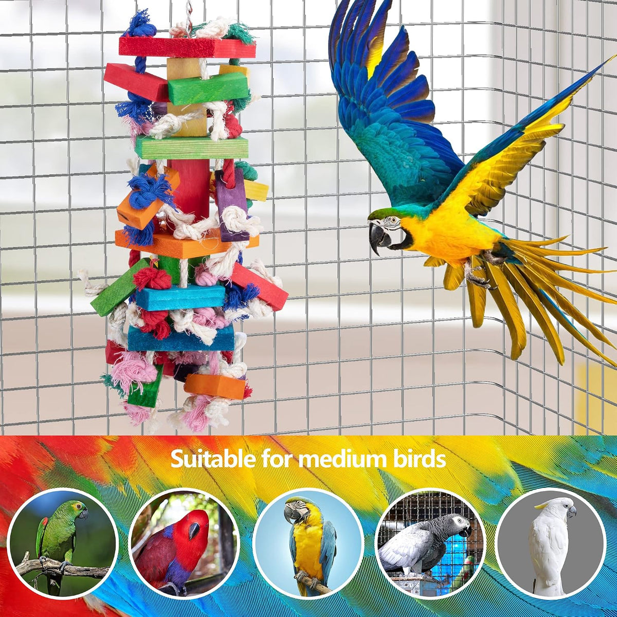 19.7" Bird Block Knots Tearing Toy, Natural Wooden Parrot Chewing Toy